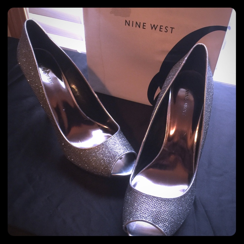 Silver peep toe size 11